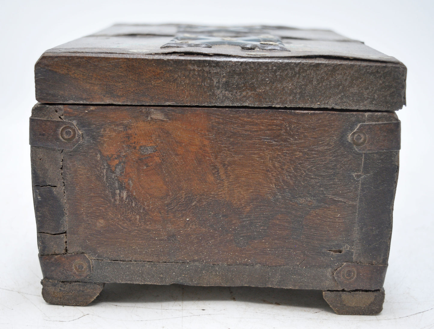 Vintage Wooden Storage Box Original Old Hand Crafted Metal Fitted
