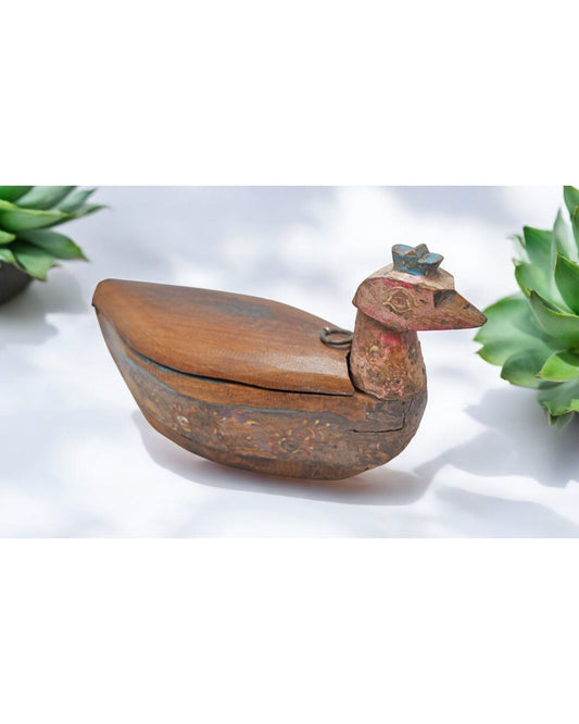 Antique Wooden Bird Shaped Spice Box Original Old Hand Carved