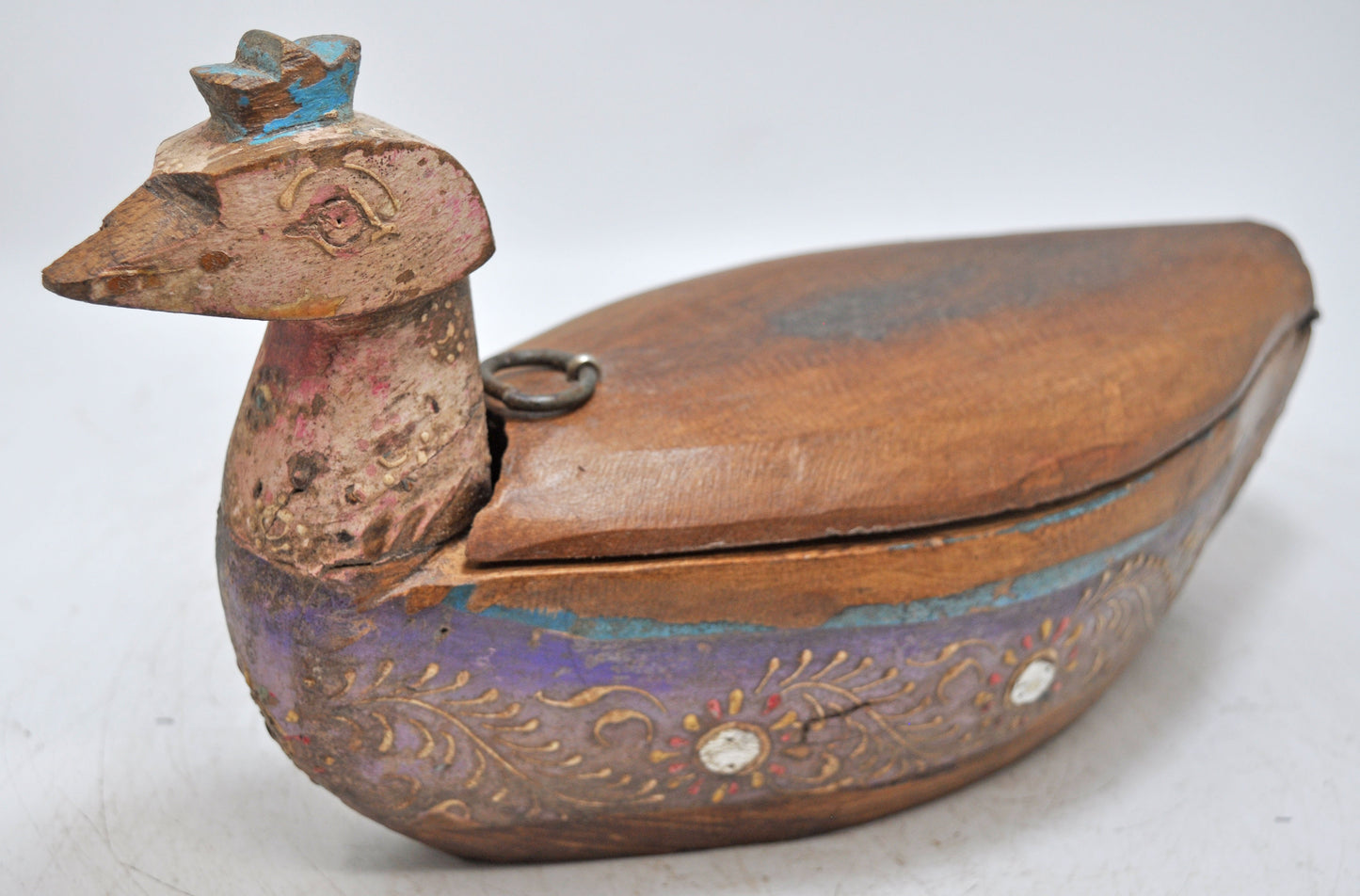 Antique Wooden Bird Shaped Spice Box Original Old Hand Carved