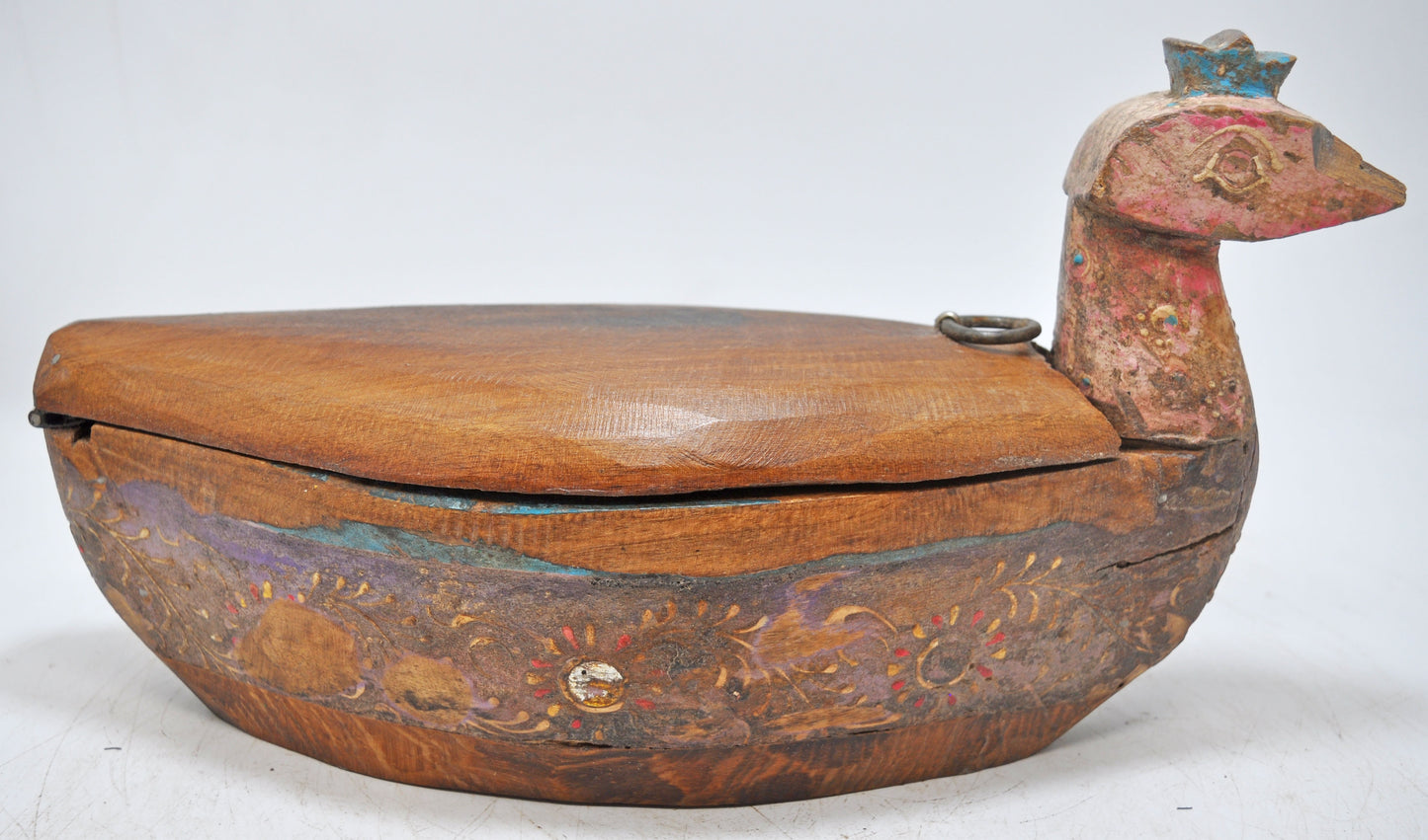 Antique Wooden Bird Shaped Spice Box Original Old Hand Carved