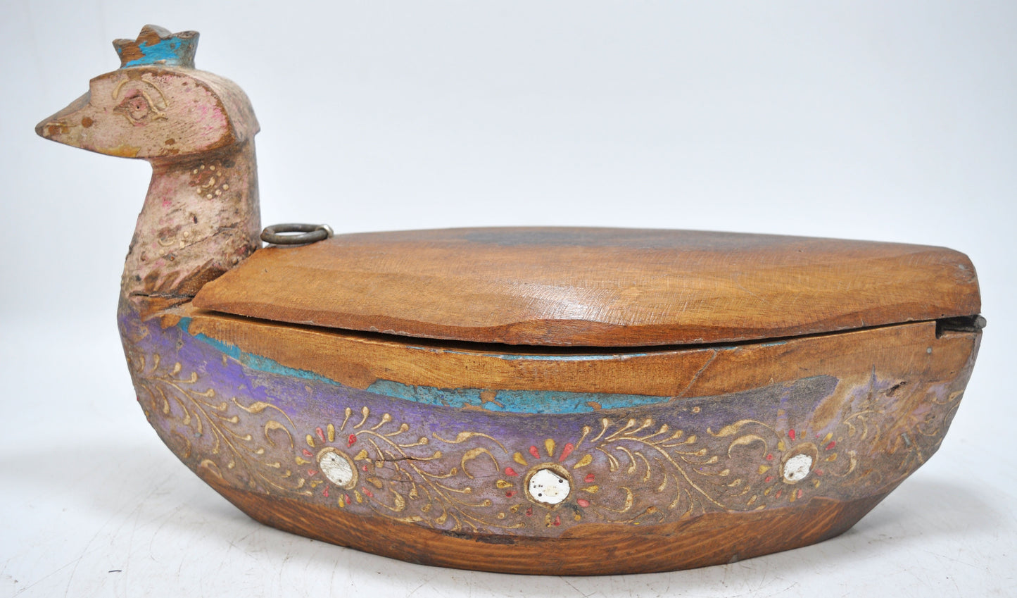 Antique Wooden Bird Shaped Spice Box Original Old Hand Carved