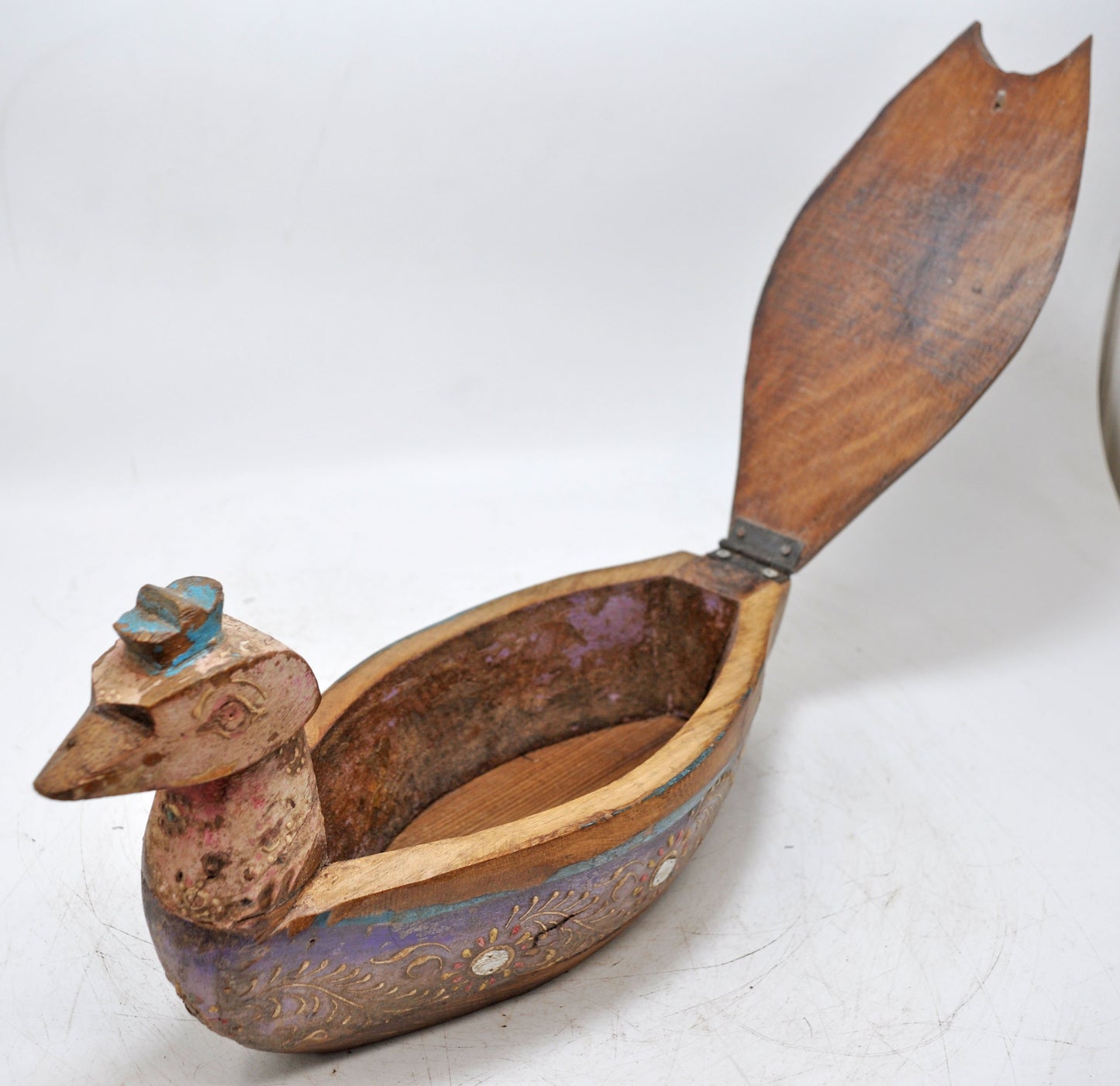 Antique Wooden Bird Shaped Spice Box Original Old Hand Carved