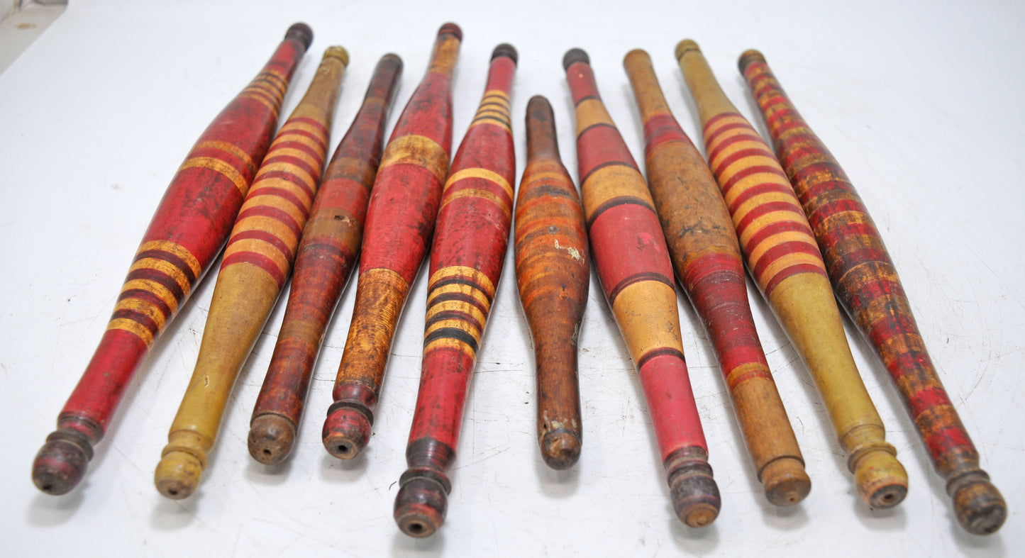 Lot of 10 Antique Wooden Kitchenware Rolling Pins Lacquer Painted