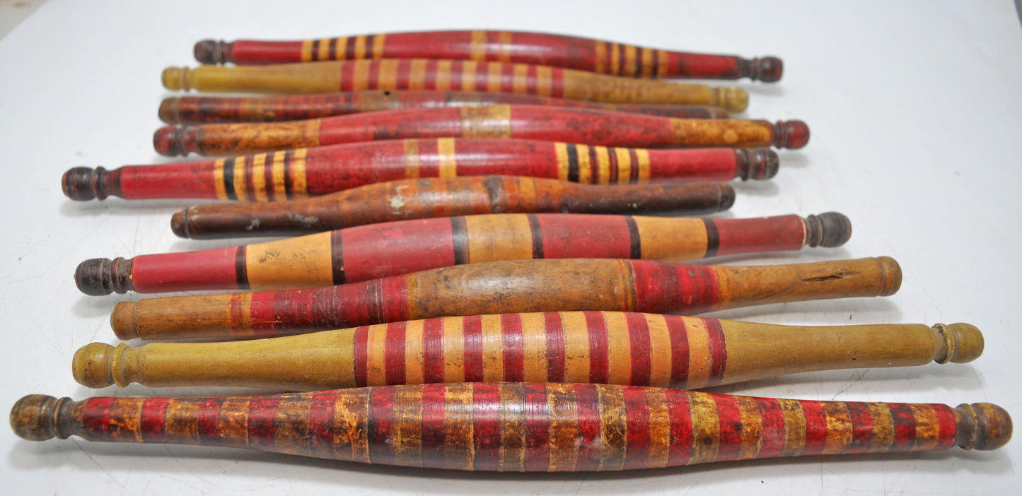 Lot of 10 Antique Wooden Kitchenware Rolling Pins Lacquer Painted