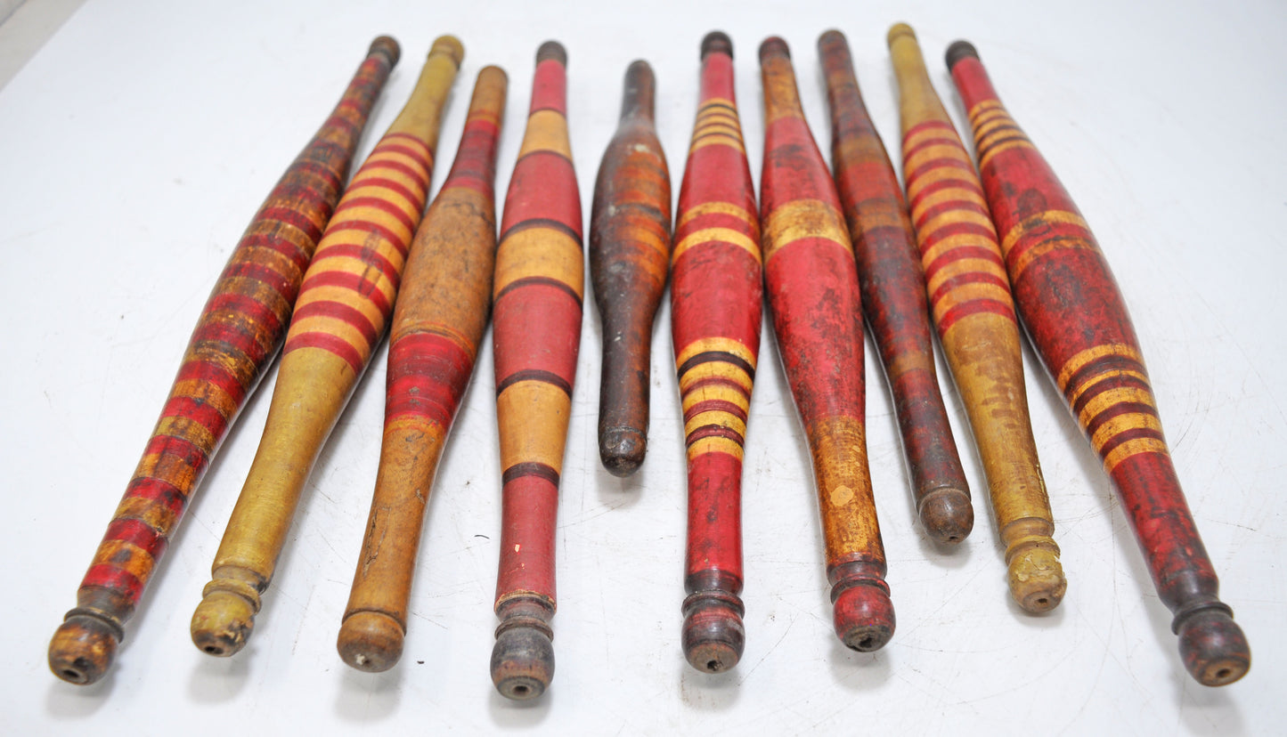 Lot of 10 Antique Wooden Kitchenware Rolling Pins Lacquer Painted