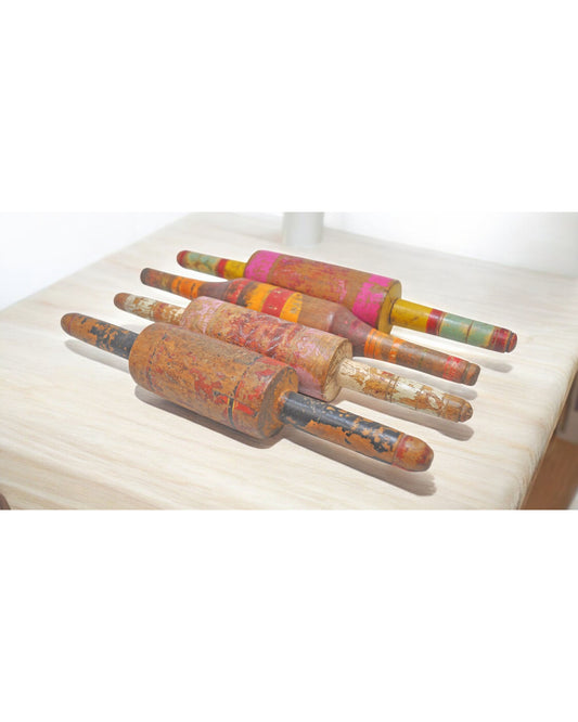 Lot of 4 Antique Wooden Kitchenware Rolling Pins Lacquer Painted