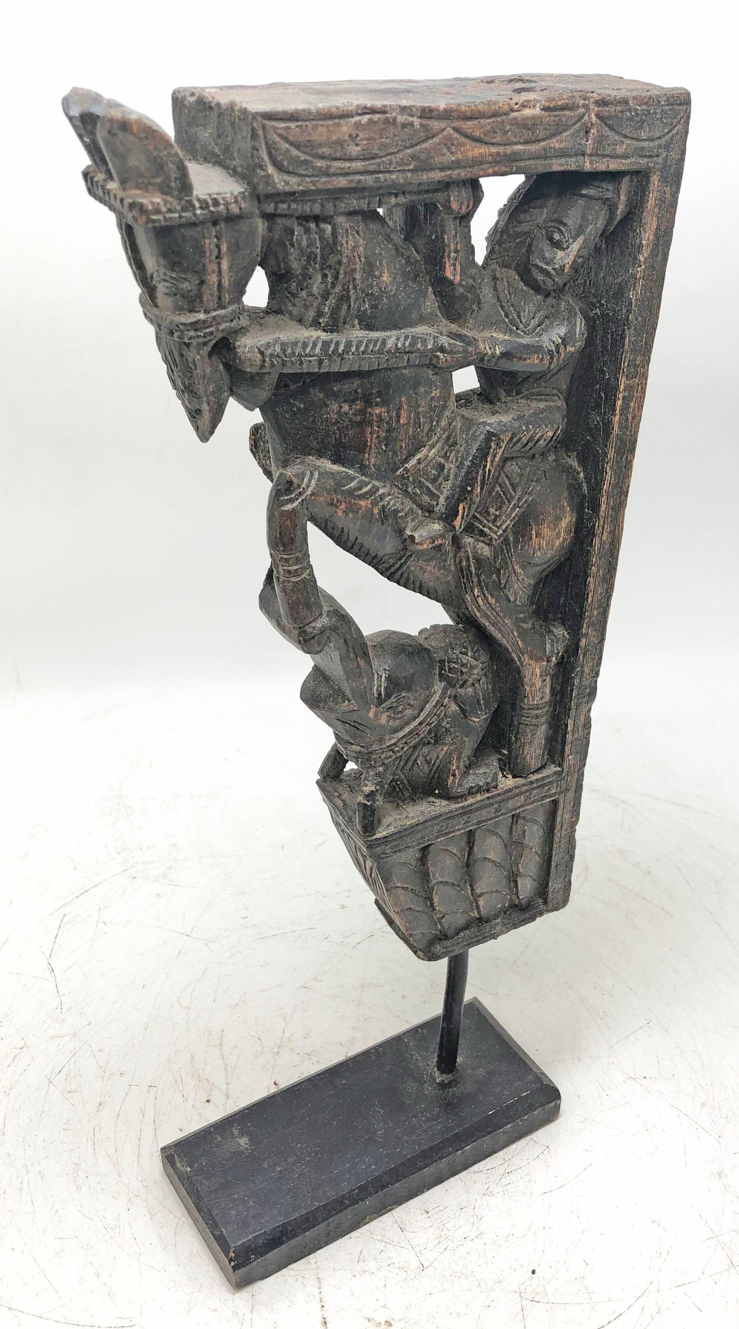 Antique Wooden Horse With Rider Carving Bracket Figurine Original Old Fine Hand Carved