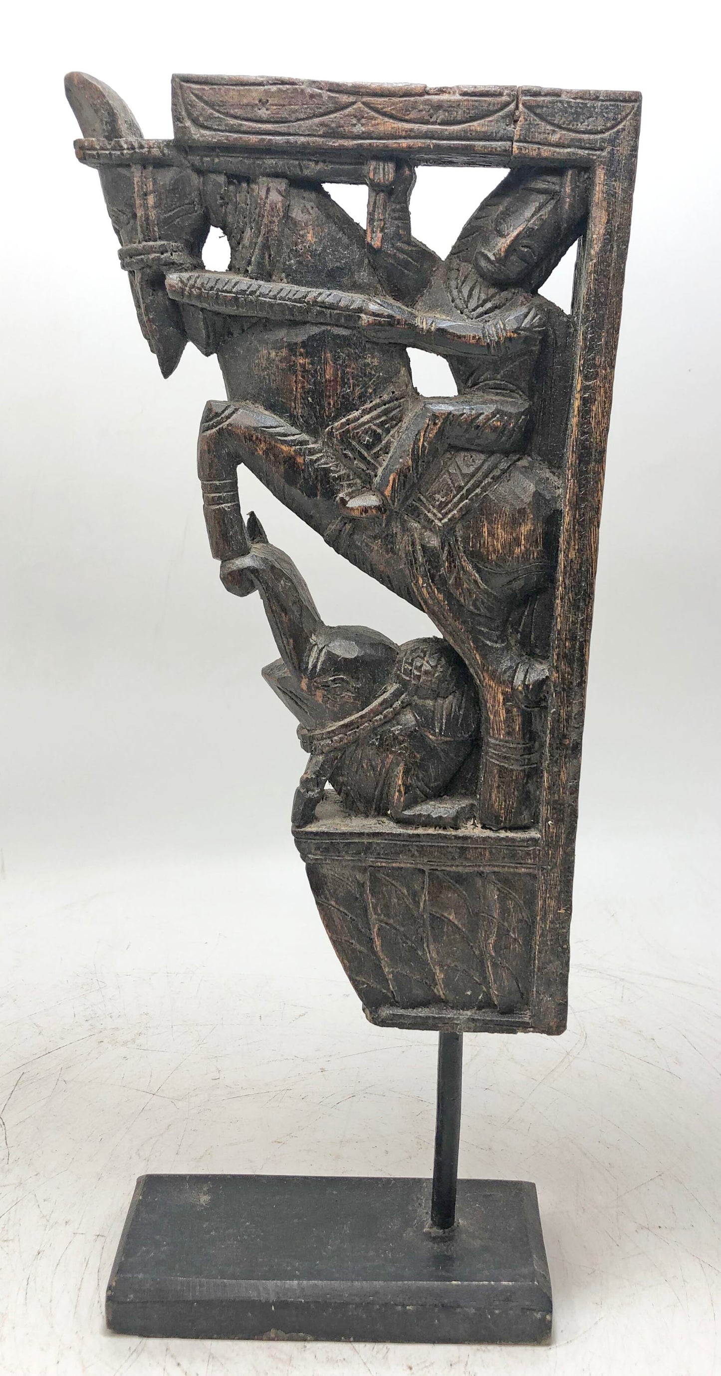 Antique Wooden Horse With Rider Carving Bracket Figurine Original Old Fine Hand Carved