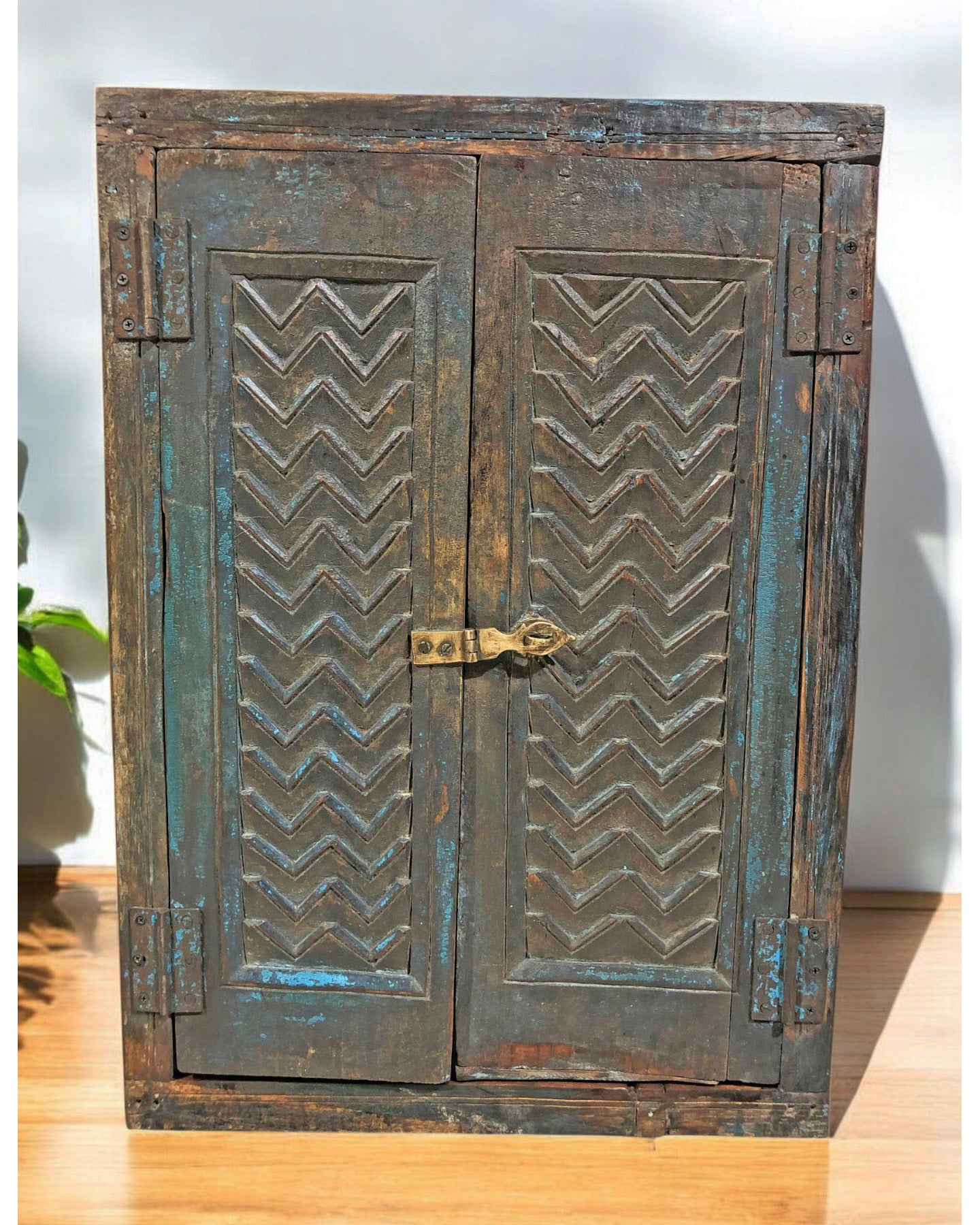 Antique Wooden Wall Décor Window Panel Frame Original Old Hand Crafted Rustic Painted