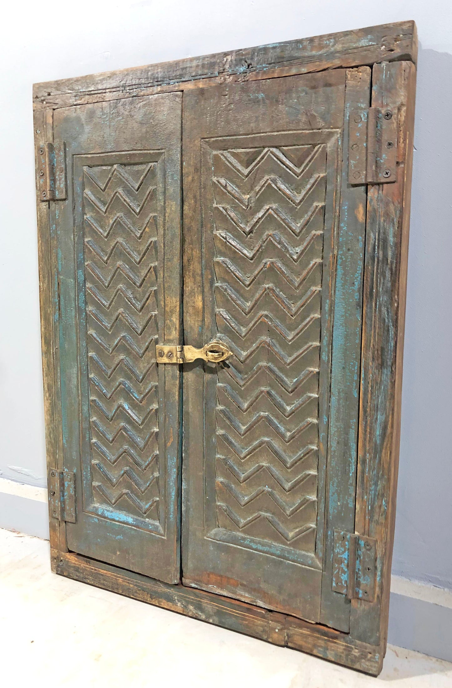 Antique Wooden Wall Décor Window Panel Frame Original Old Hand Crafted Rustic Painted