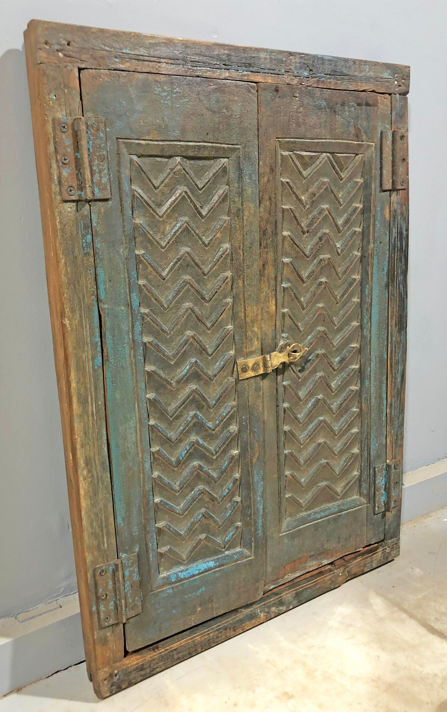 Antique Wooden Wall Décor Window Panel Frame Original Old Hand Crafted Rustic Painted