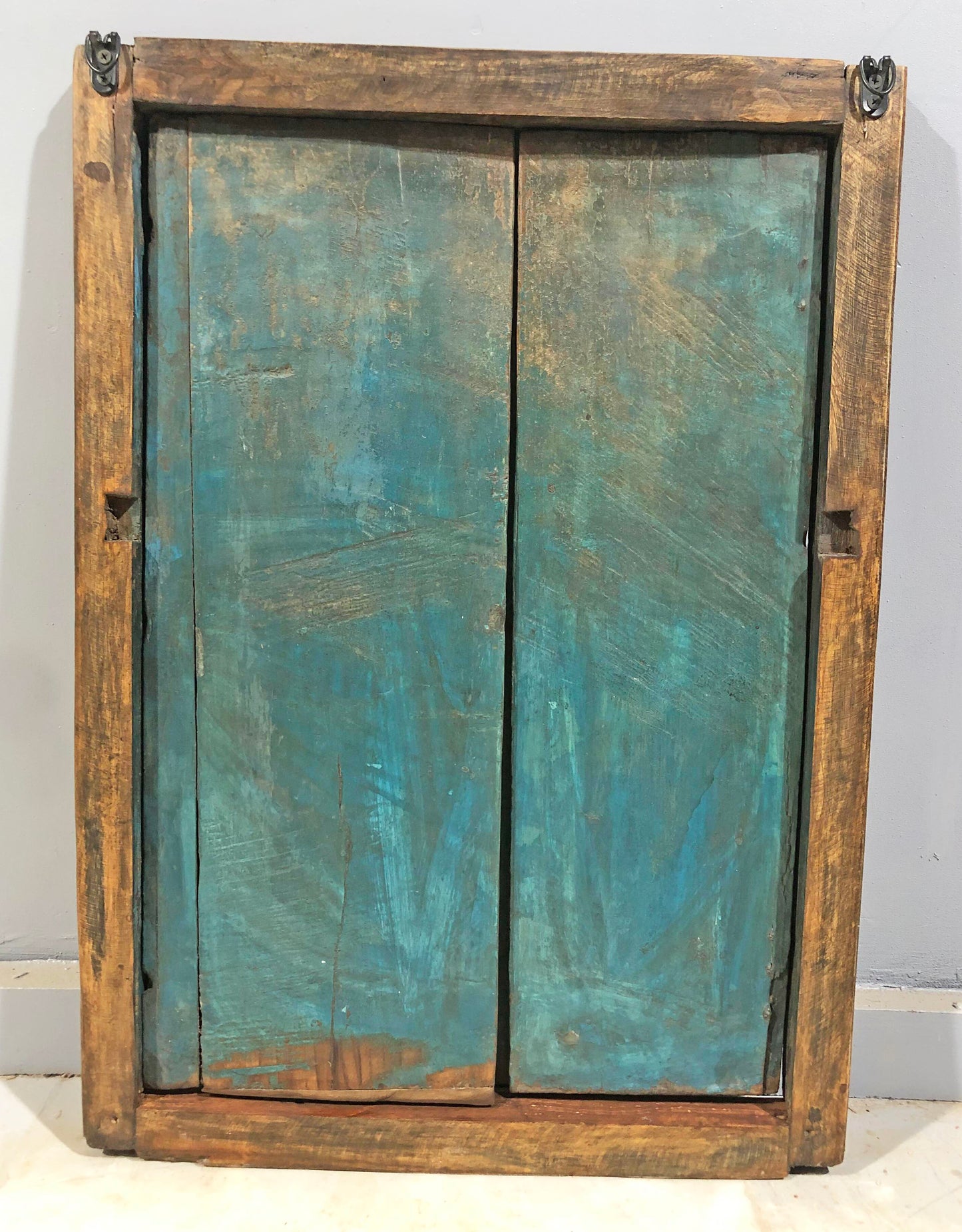Antique Wooden Wall Décor Window Panel Frame Original Old Hand Crafted Rustic Painted