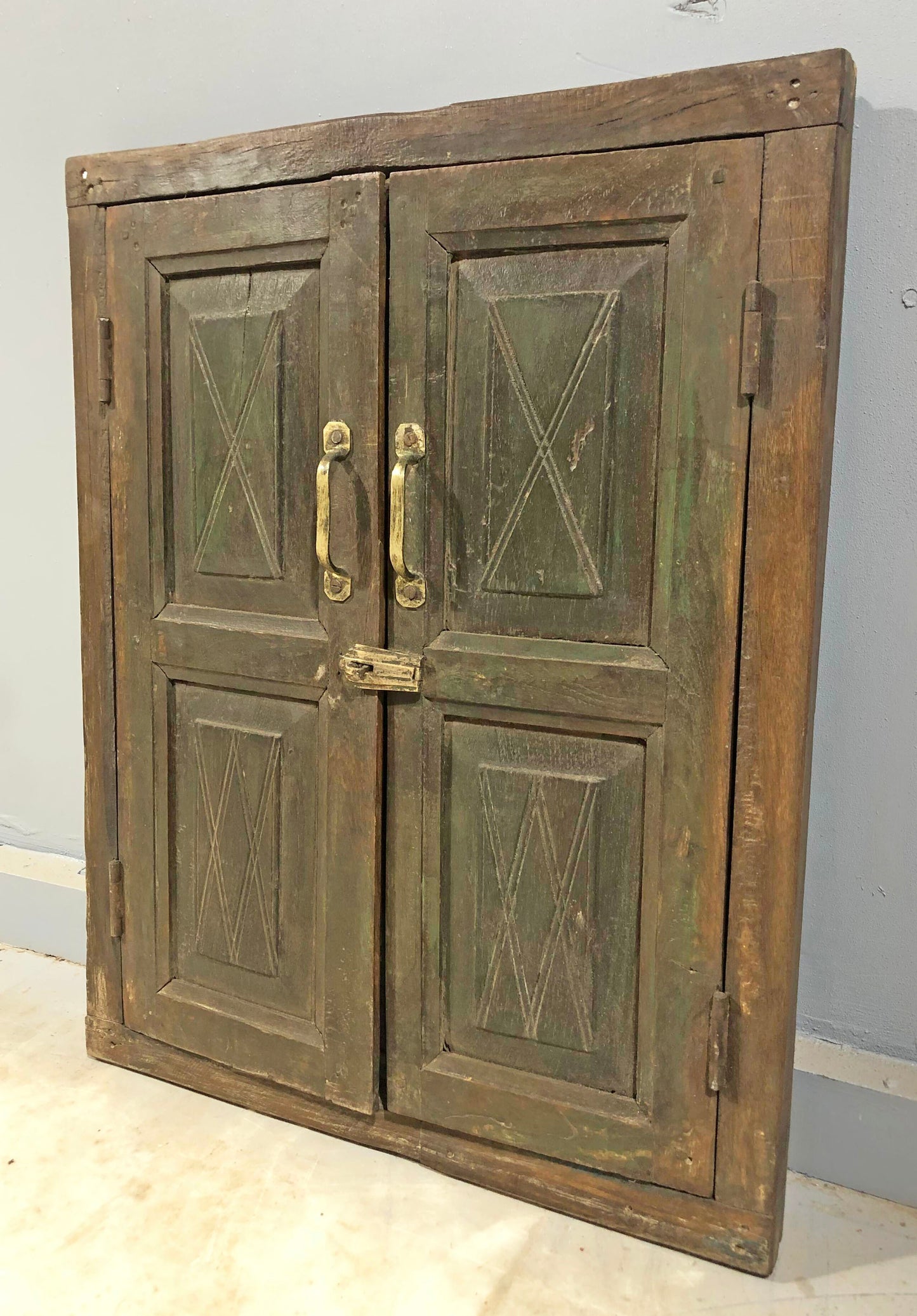 Antique Wooden Wall Décor Window Panel Frame Original Old Hand Crafted Rustic Painted