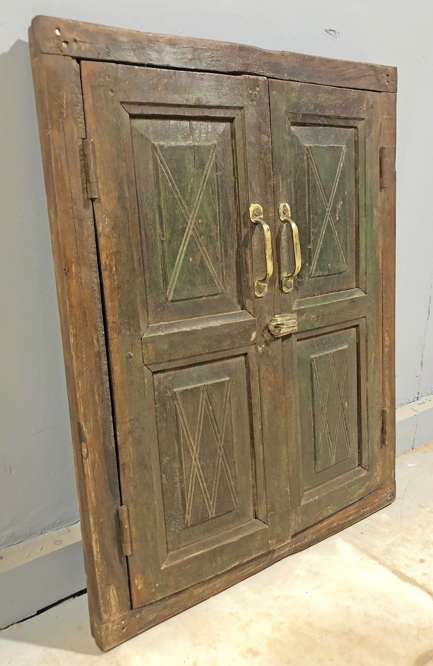 Antique Wooden Wall Décor Window Panel Frame Original Old Hand Crafted Rustic Painted