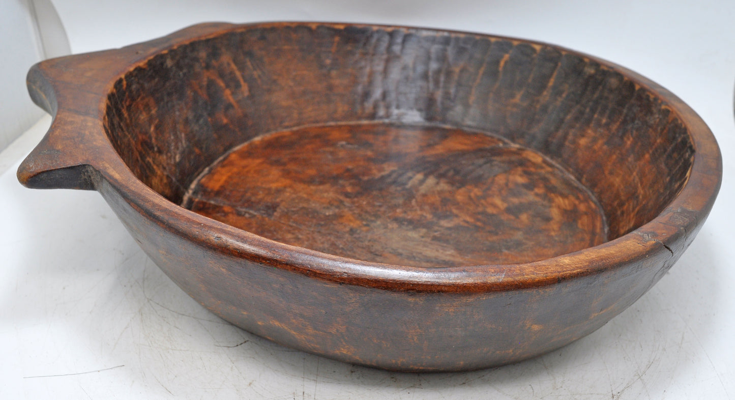 Antique Wooden Dough Kneading Parat Bowl Original Old Hand Carved