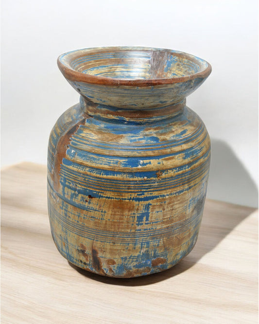 Antique Wooden Himalayan Water Pot Matka Original Old Hand Carved