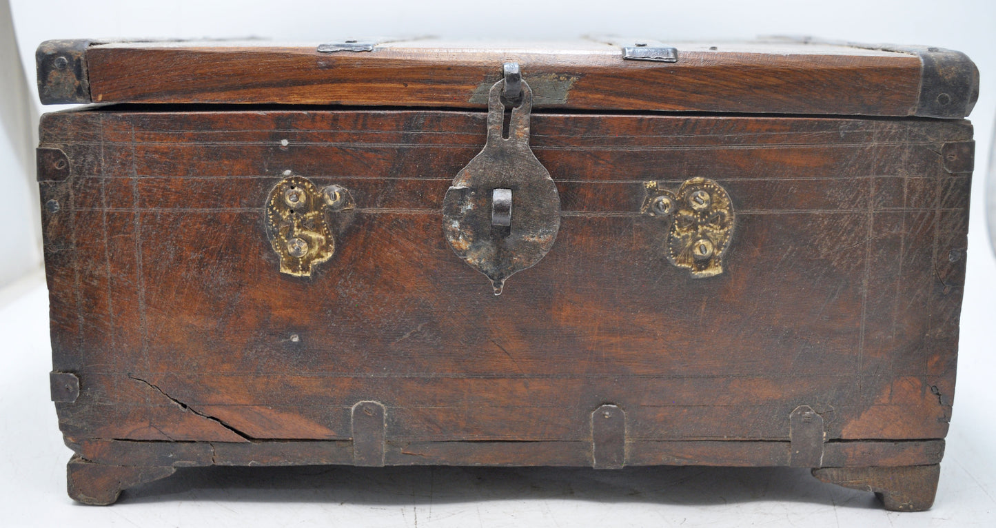 Antique Wooden Storage Chest Box Original Old Hand Crafted Metal Fitted