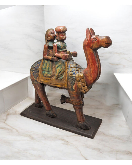 Antique Wooden Camel With Riders Figurine Original Old Very Fine Hand CarvedAntique