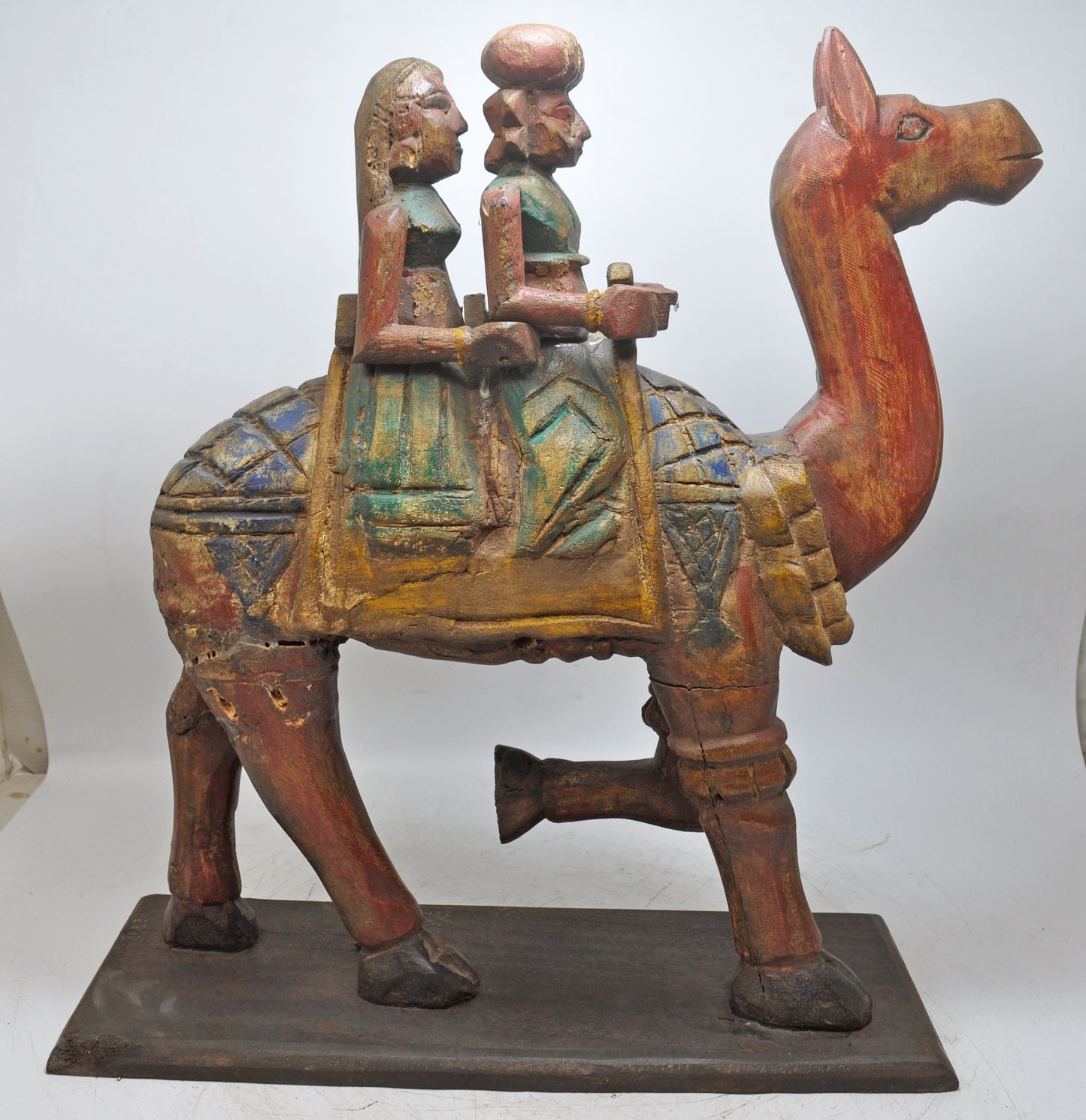 Antique Wooden Camel With Riders Figurine Original Old Very Fine Hand CarvedAntique