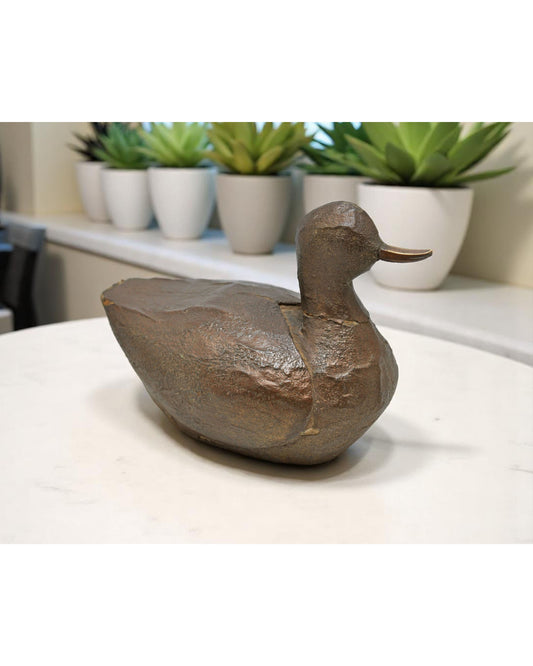 Vintage Wooden Duck Bird Figurine Original Old Hand Carved