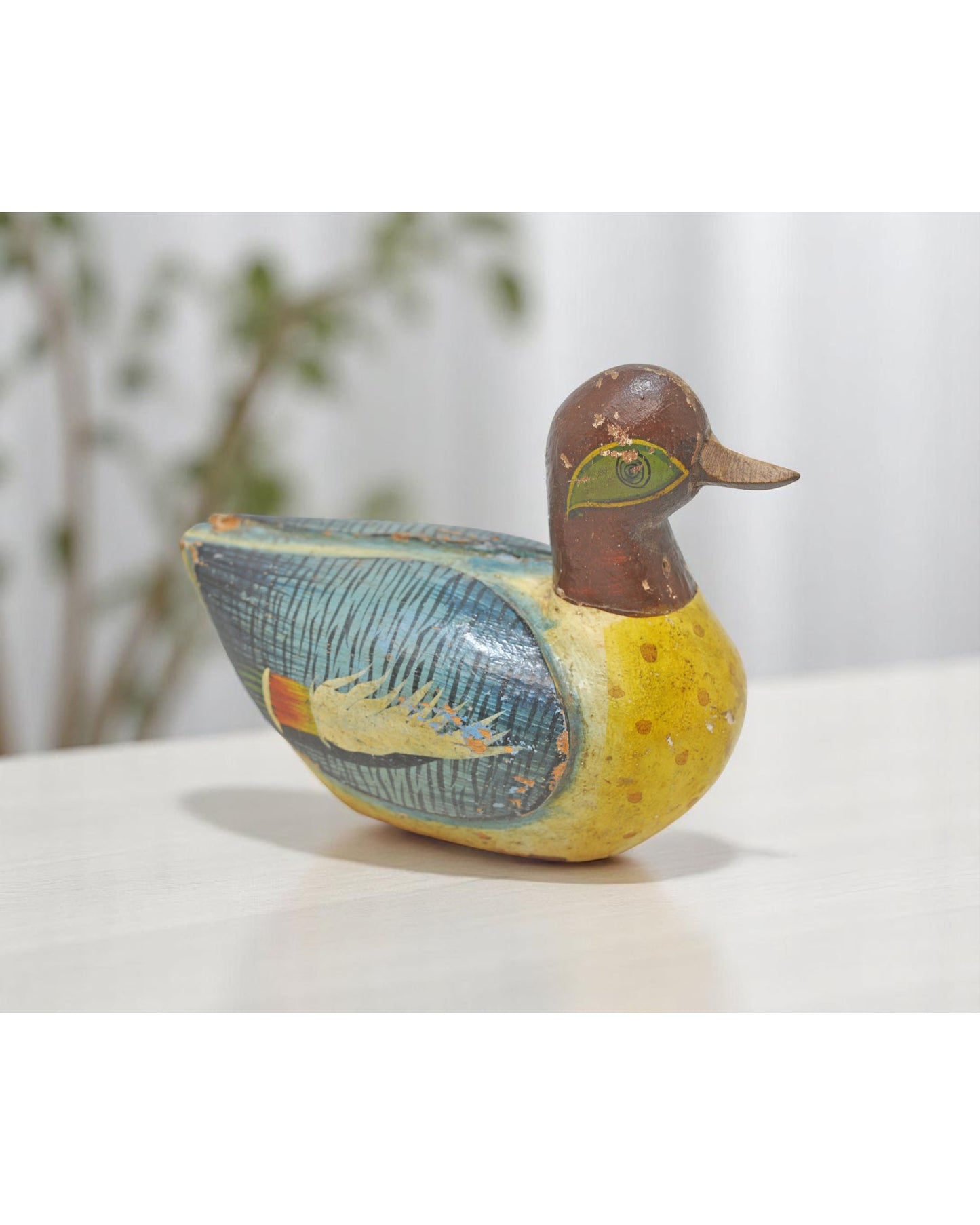 Vintage Wooden Duck Bird Figurine Original Old Hand Carved Fine Hand Painted