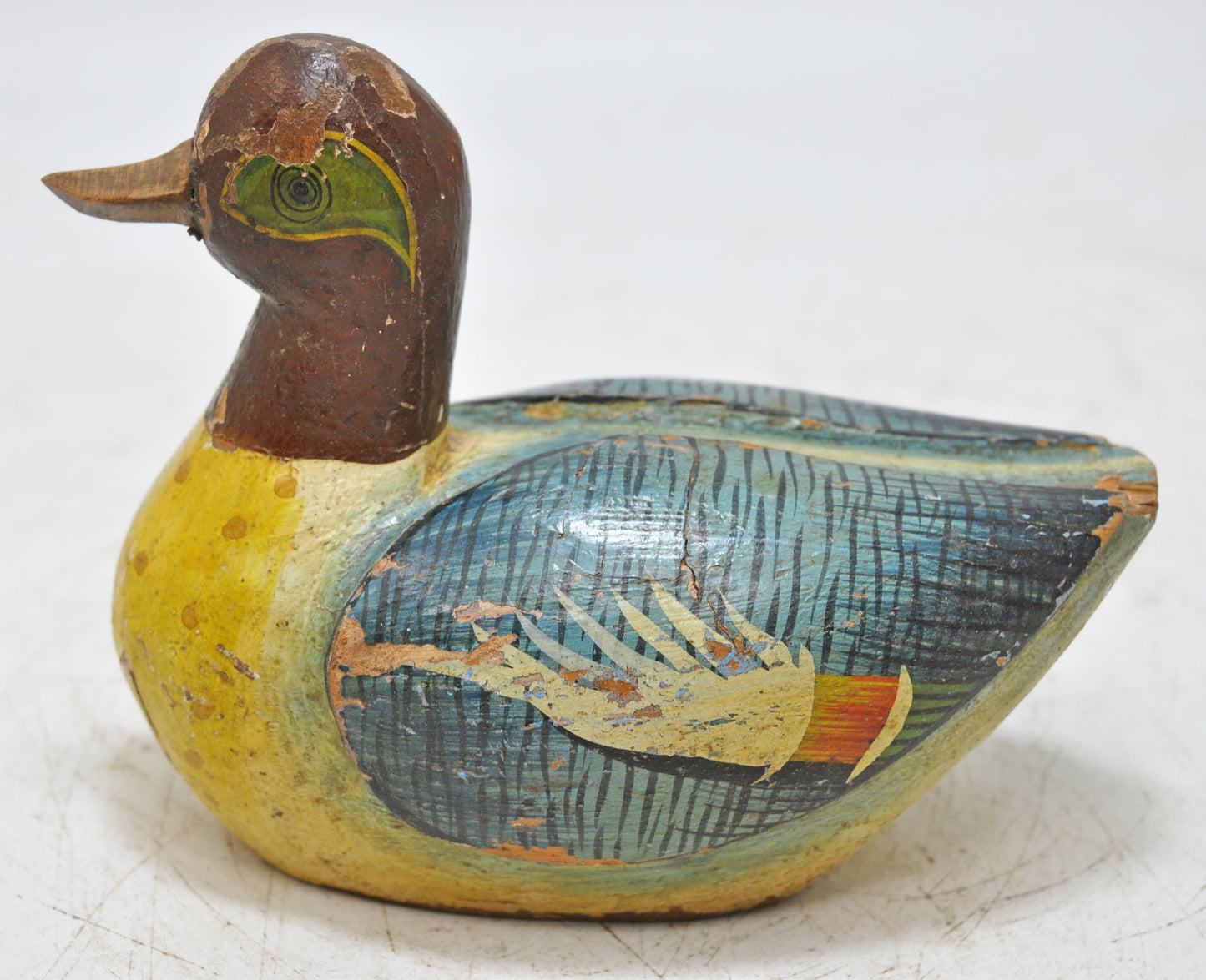 Vintage Wooden Duck Bird Figurine Original Old Hand Carved Fine Hand Painted