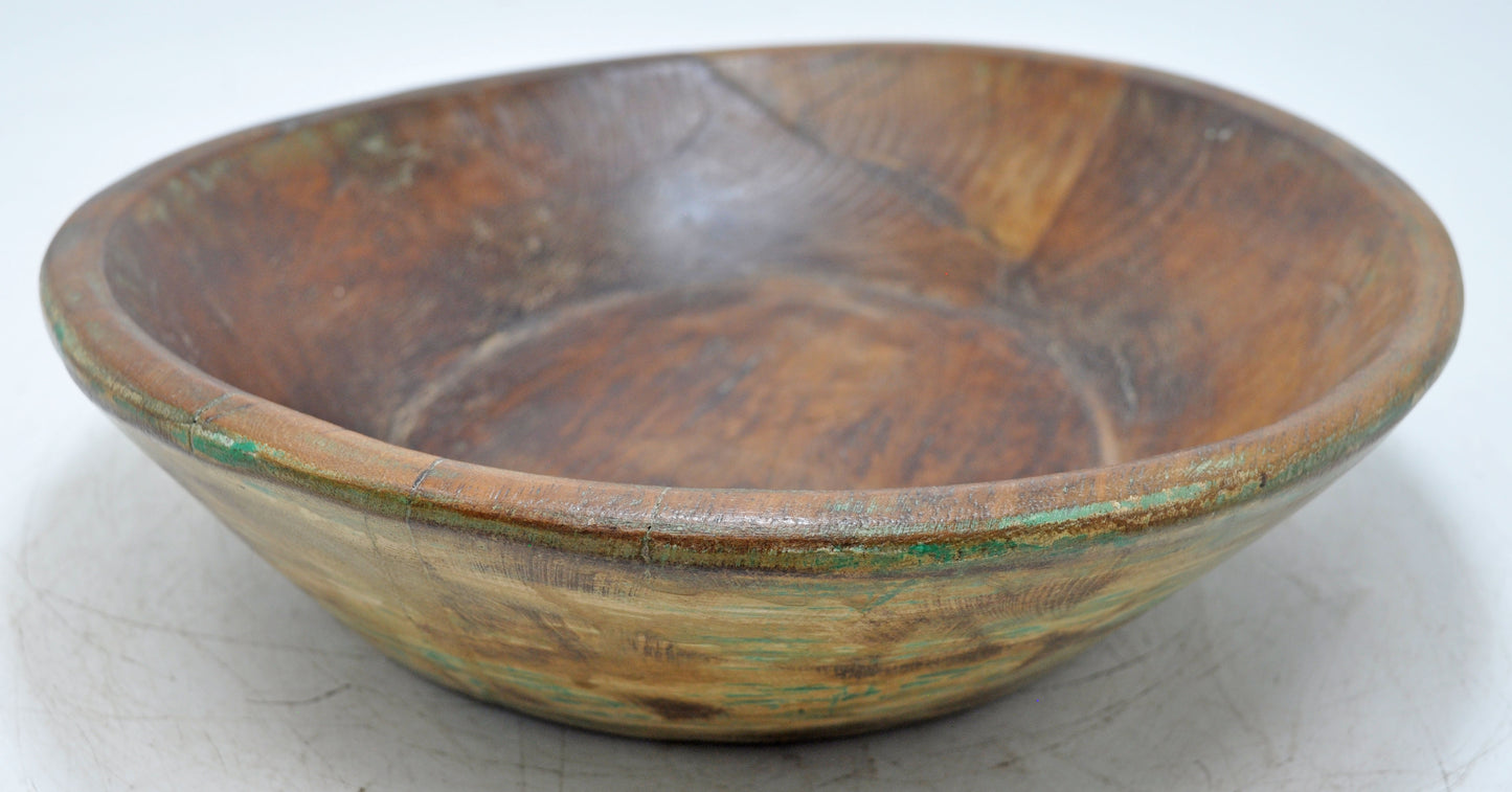 Antique Wooden Dough Kneading Parat Bowl Original Old Hand Carved Green