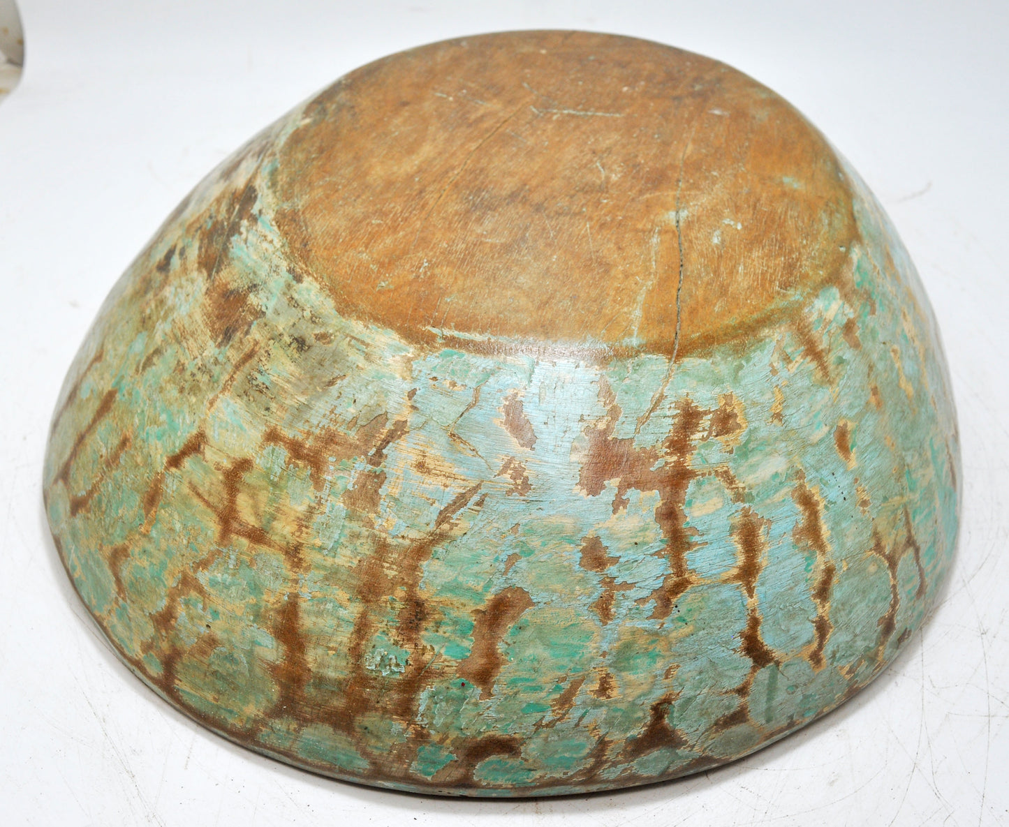 Antique Wooden Dough Kneading Parat Bowl Original Old Hand Carved Blue