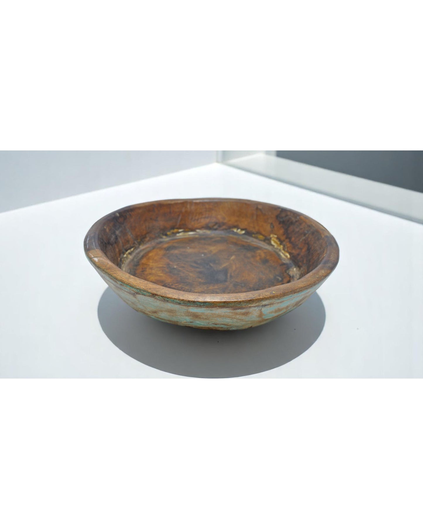Antique Wooden Dough Kneading Parat Bowl Original Old Hand Carved Blue