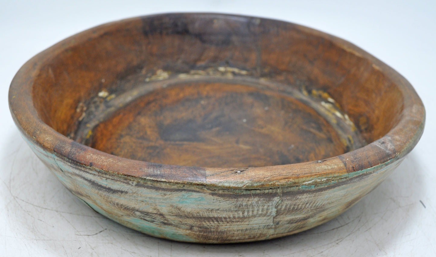 Antique Wooden Dough Kneading Parat Bowl Original Old Hand Carved Blue