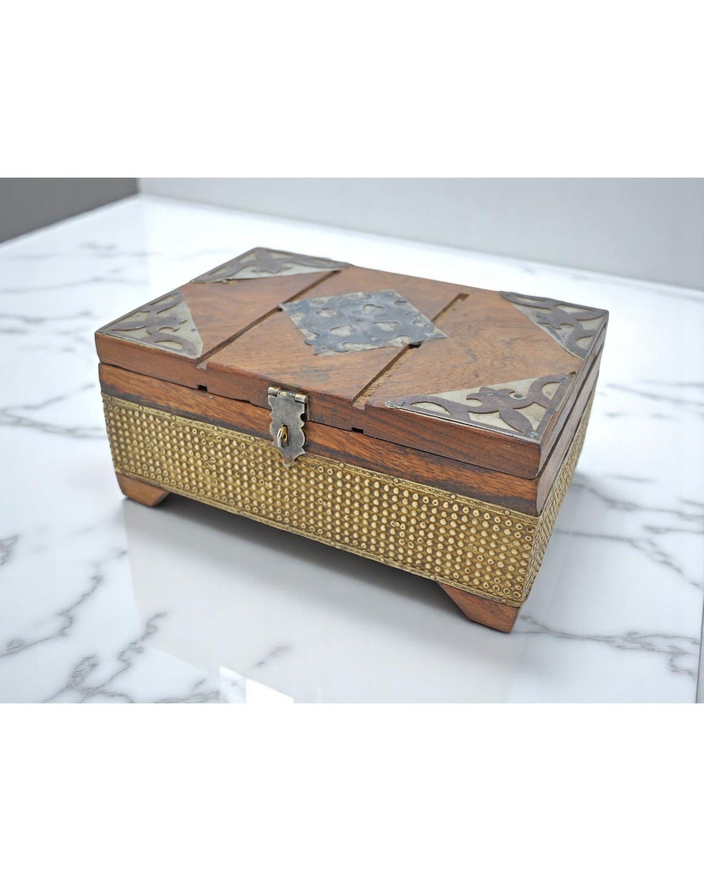Vintage Wooden Storage Chest Box Original Old Hand Crafted Brass Fitted