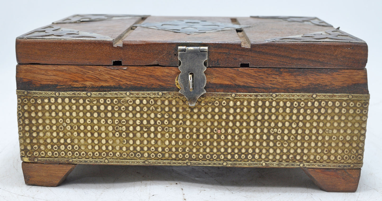 Vintage Wooden Storage Chest Box Original Old Hand Crafted Brass Fitted