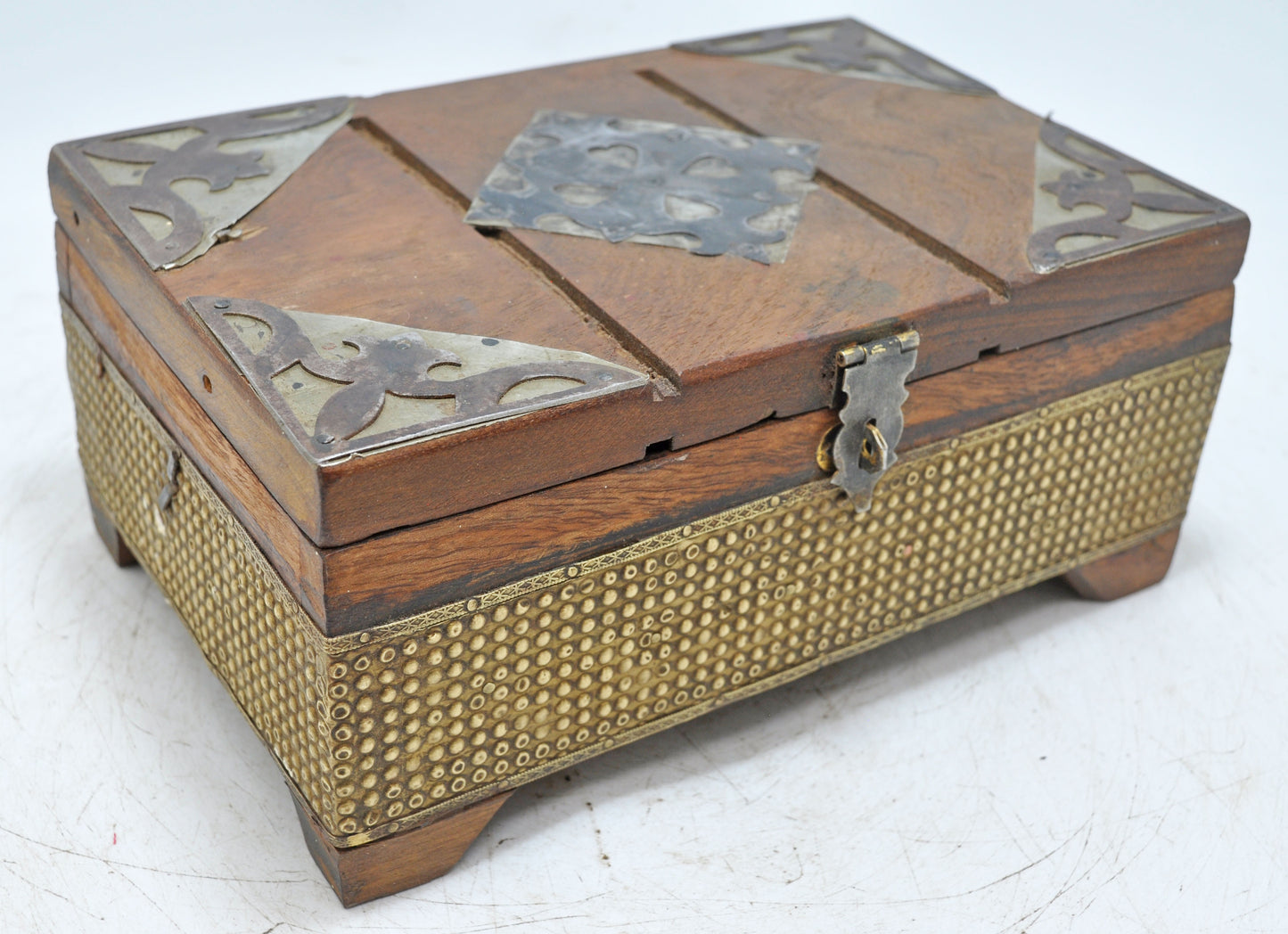 Vintage Wooden Storage Chest Box Original Old Hand Crafted Brass Fitted