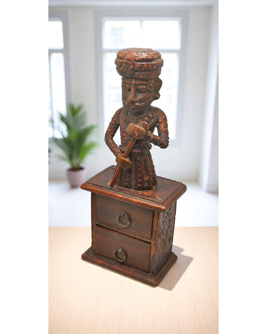 Vintage Wooden Watchman Figurine Drawers Box Original Old Hand Crafted