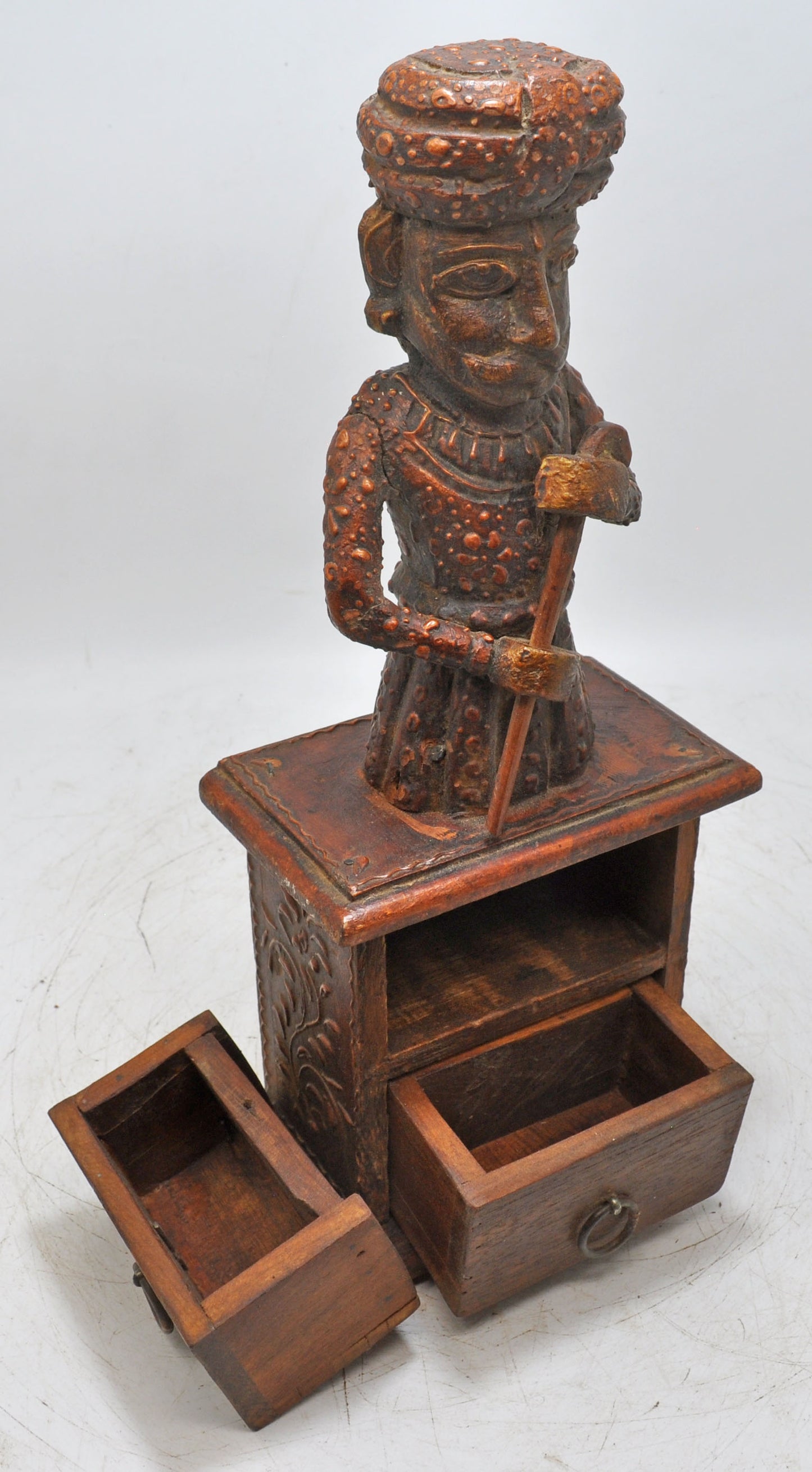 Vintage Wooden Watchman Figurine Drawers Box Original Old Hand Crafted