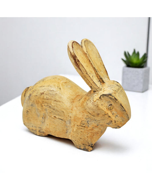 Vintage Wooden Rabbit Figurine Original Old Hand Carved