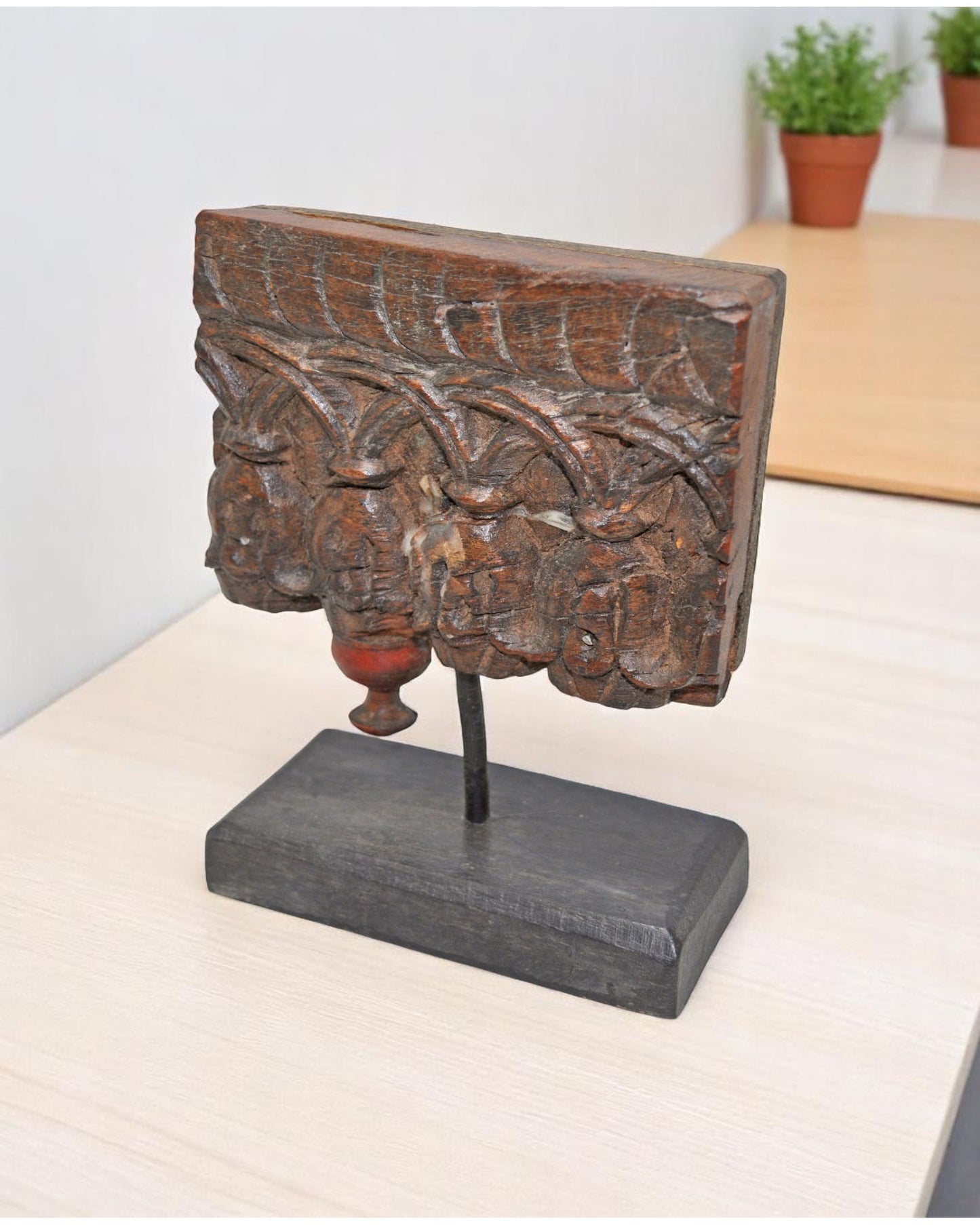 Antique Wooden Floral Carving Panel Plaque Original Old Fine Hand Carved