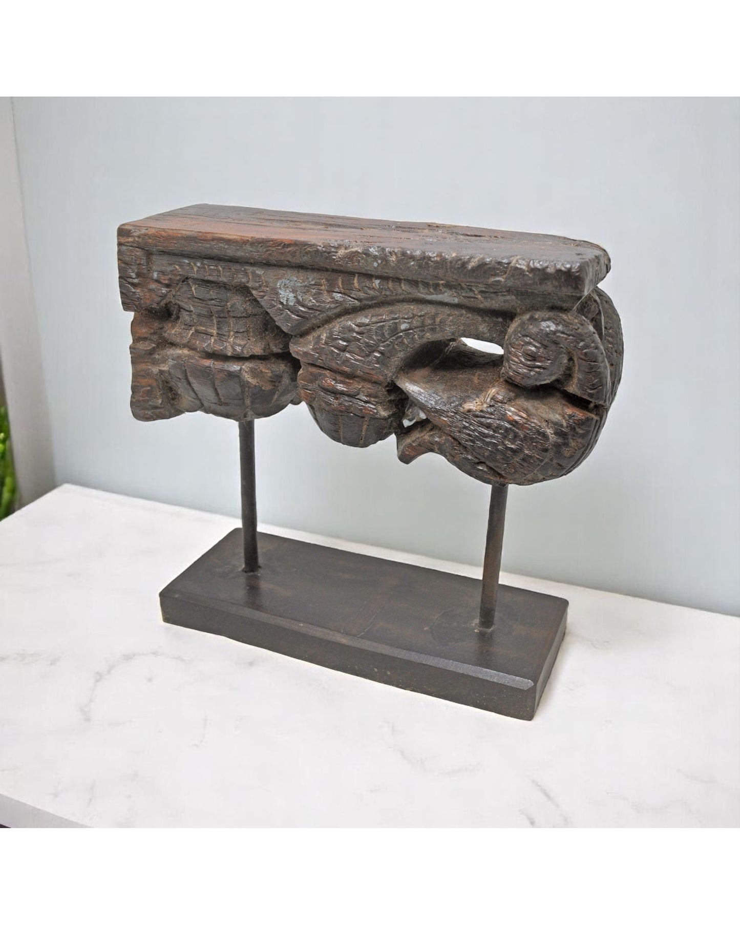Antique Wooden Peacock Shape Carving Block on Stand Original Old Fine Hand Carved