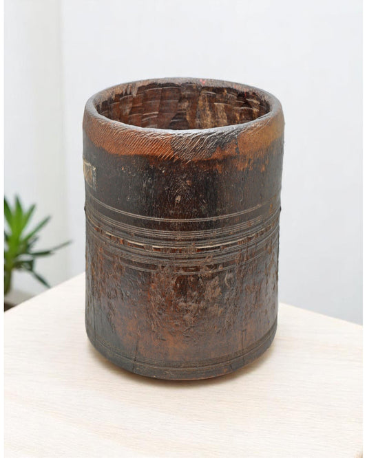 Antique Wooden Grain Measurement Pot Mana Original Old Hand Crafted