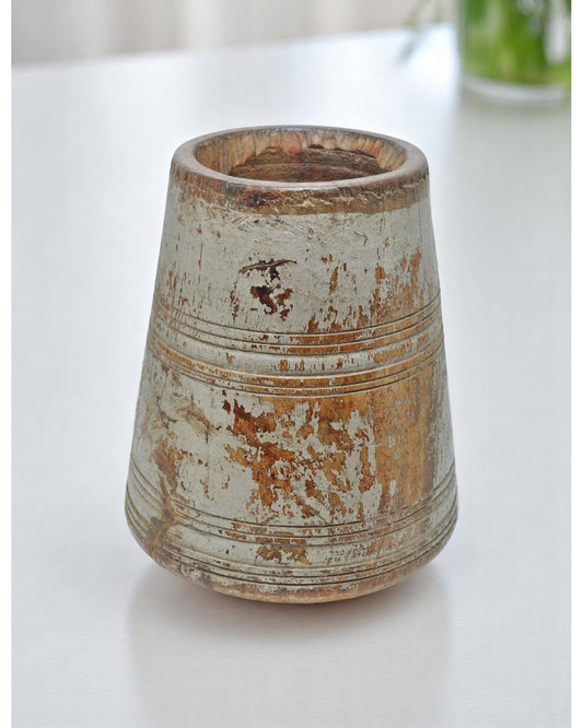 Antique Wooden Grain Measurement Pot Mana Original Old Hand Crafted Polychrome