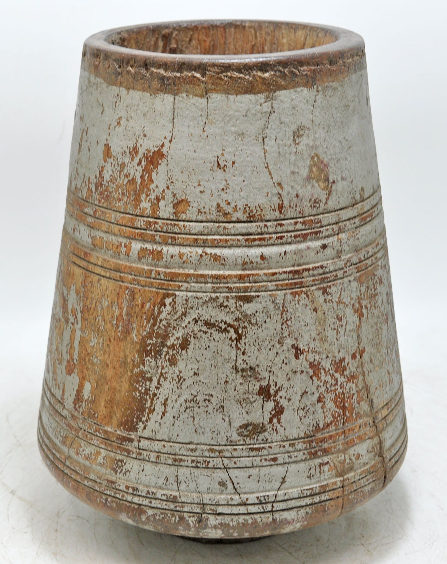 Antique Wooden Grain Measurement Pot Mana Original Old Hand Crafted Polychrome