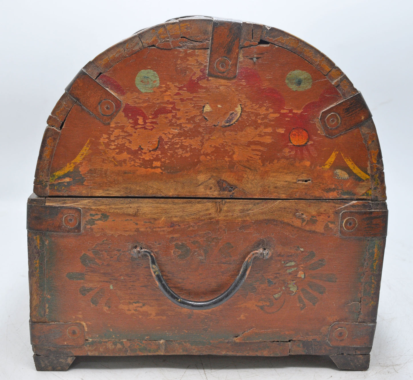 Vintage Wooden Half Round Top Storage Box Original Old Hand Crafted Painted