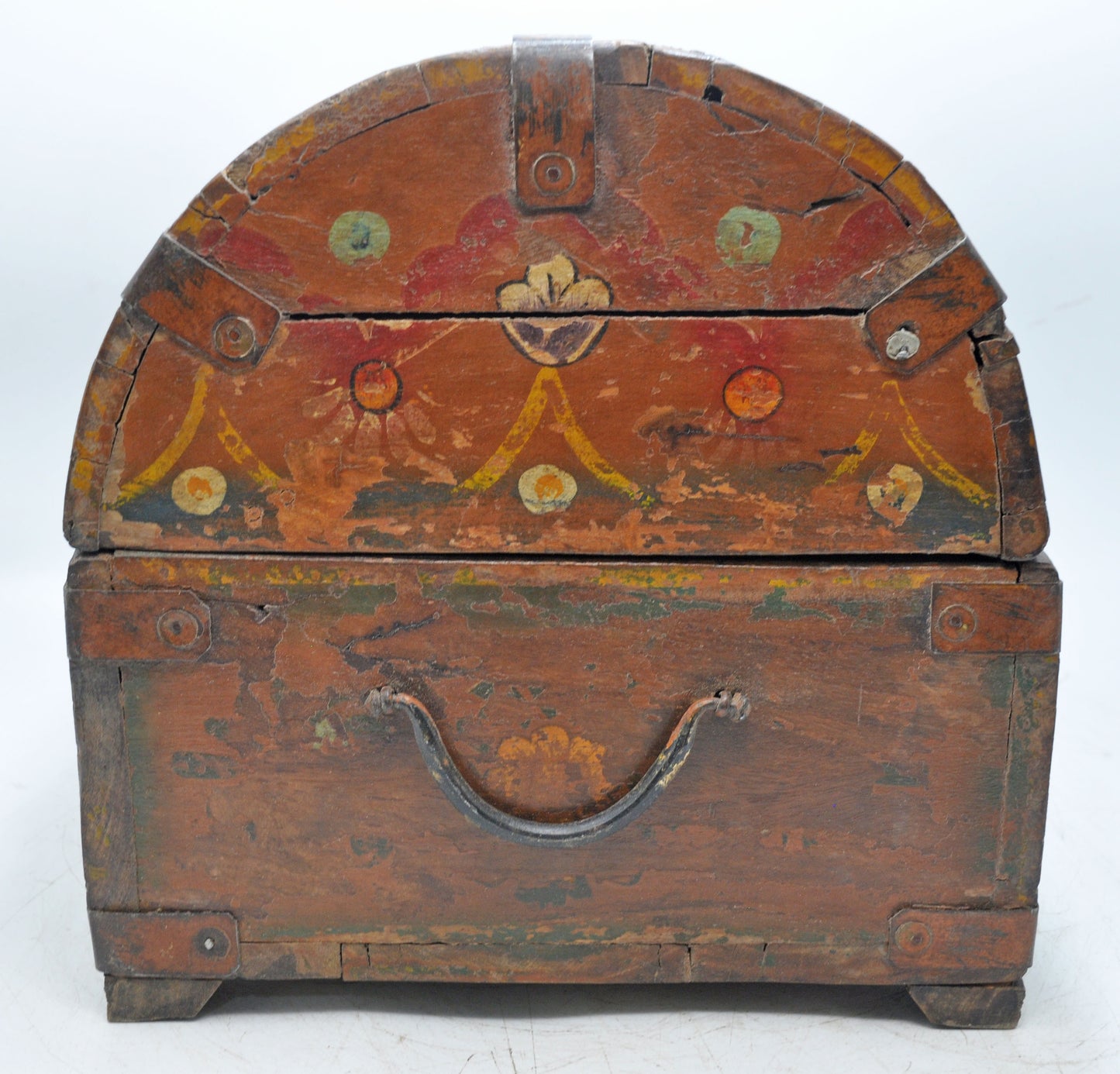 Vintage Wooden Half Round Top Storage Box Original Old Hand Crafted Painted