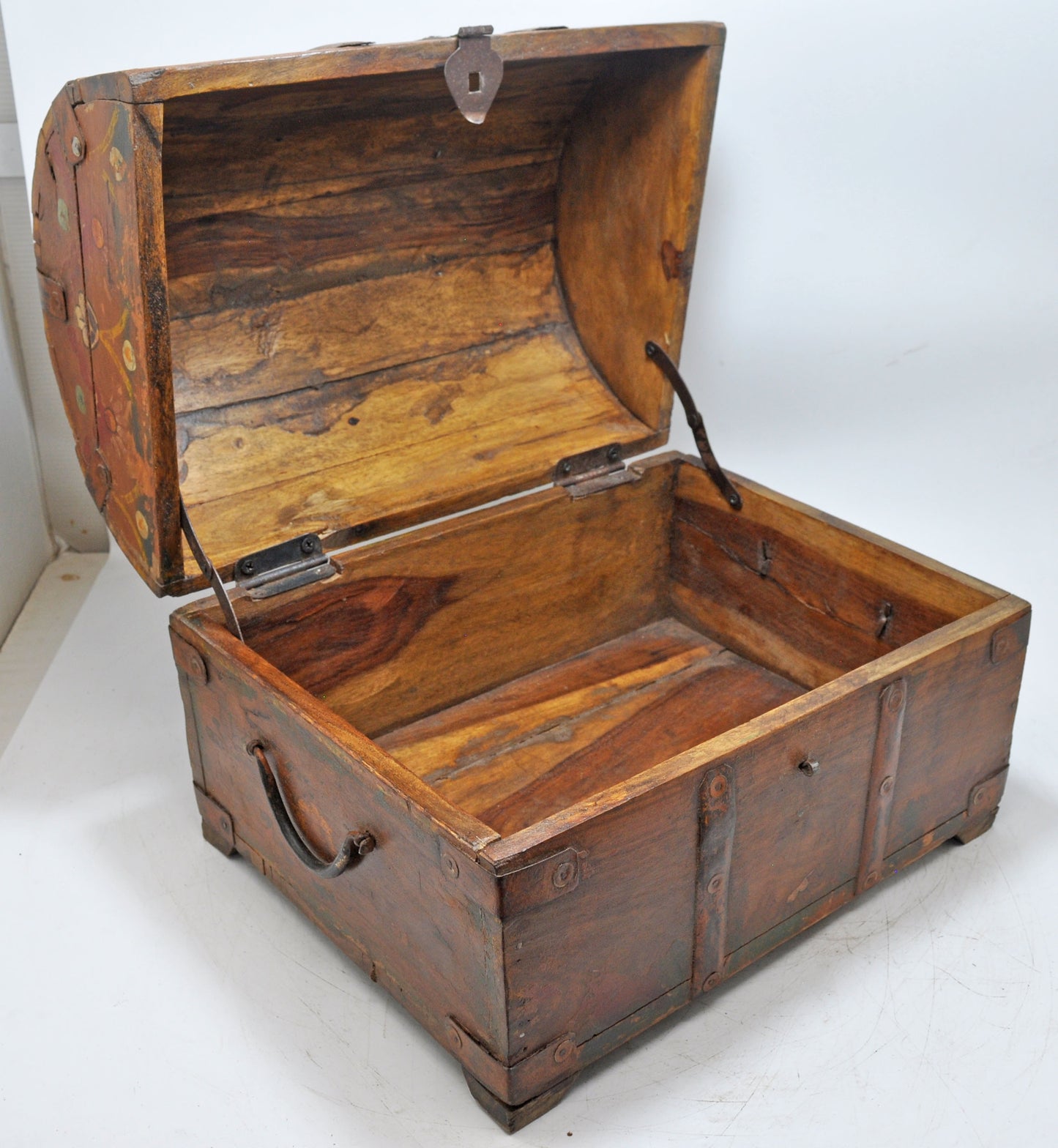 Vintage Wooden Half Round Top Storage Box Original Old Hand Crafted Painted