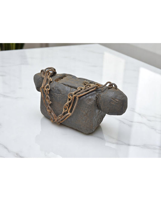 Antique Wooden Lamps' Oil Pot With Chani Handle Original Old Hand Carved