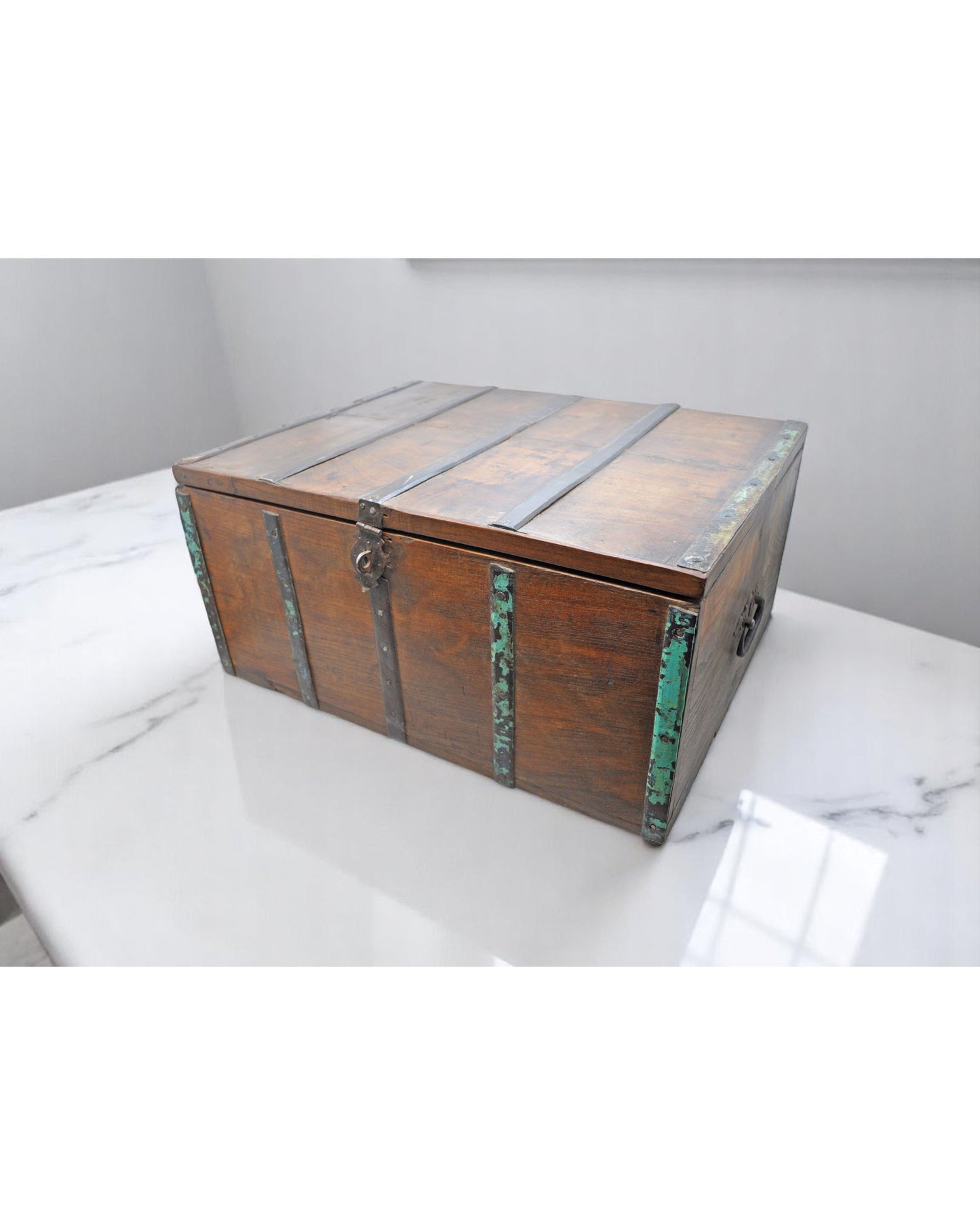 Antique Wooden Large Storage Chest Box Original Old Hand Crafted