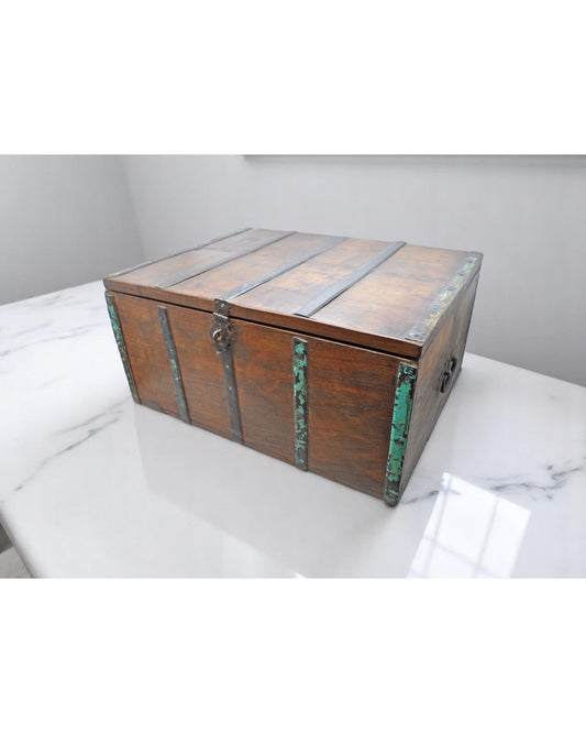 Antique Wooden Large Storage Chest Box Original Old Hand Crafted