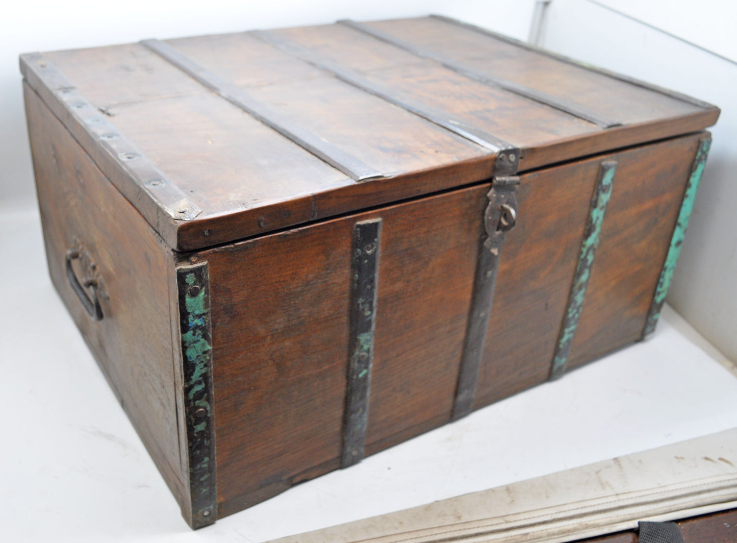 Antique Wooden Large Storage Chest Box Original Old Hand Crafted