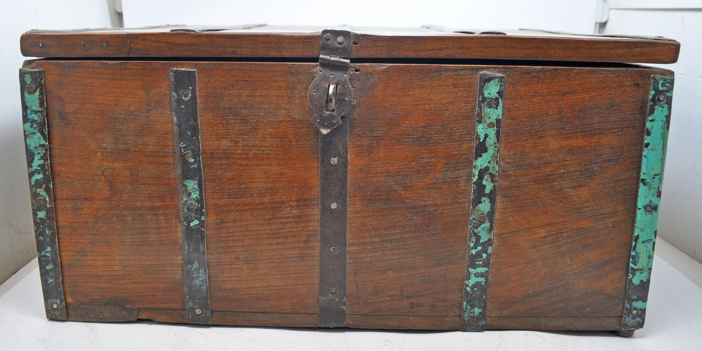 Antique Wooden Large Storage Chest Box Original Old Hand Crafted