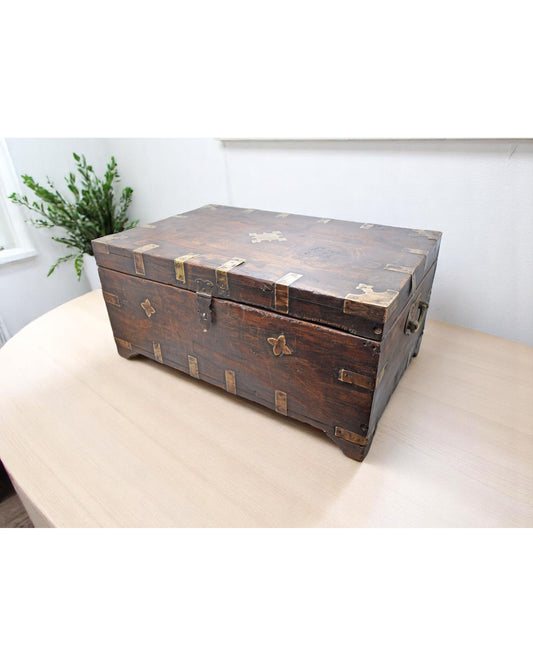 Antique Wooden Shopkeepers Money Cash Chest Box Original Old Fine Brass Fitted
